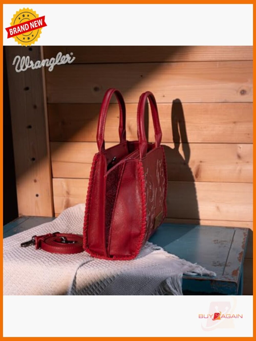 Western Embroidered Tote Bag with Crossbody Strap Faux Leather Top Handle - Picture 2 of 7